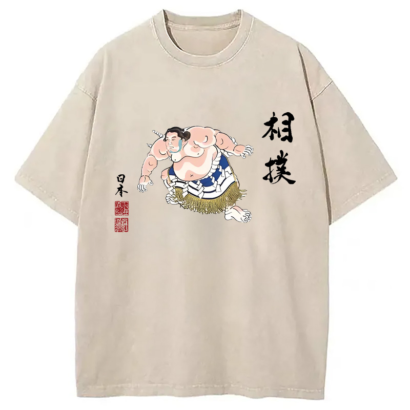 Tokyocanvas Sumo Design Hooded Washed T-Shirt