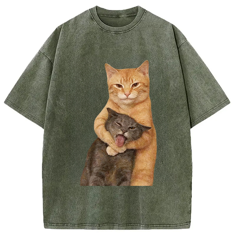 Tokyocanvas Fighting Cat Meme Washed T-Shirt