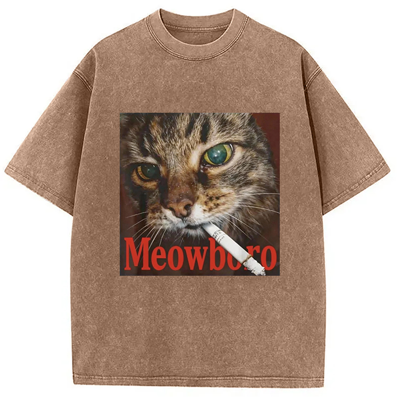 Tokyocanvas Funny Smoking Cat Meme Washed T-Shirt