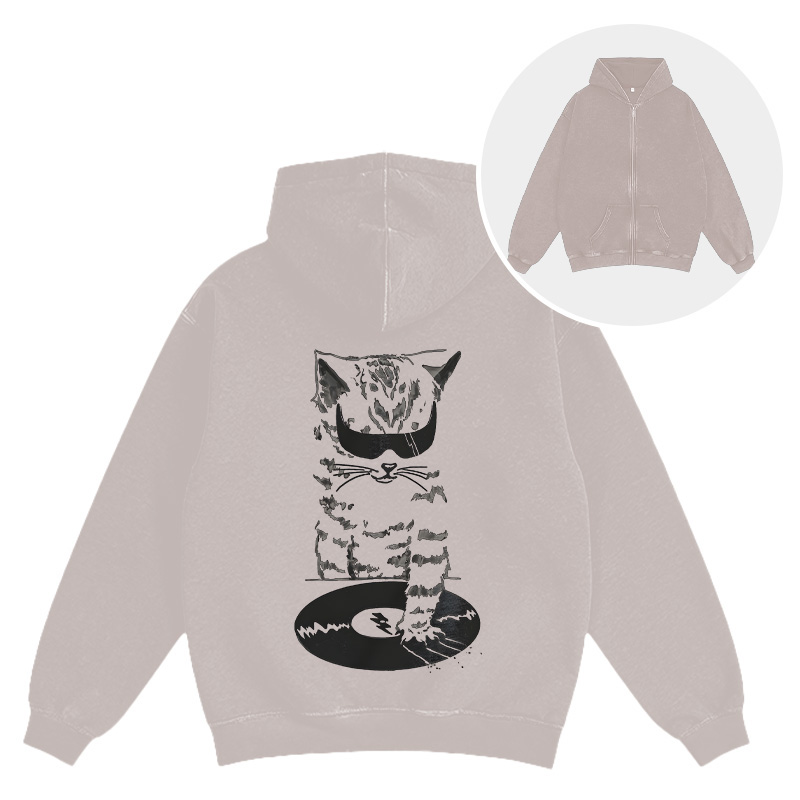 Tokyocanvas DJ Cat Washed Zip Hoodie