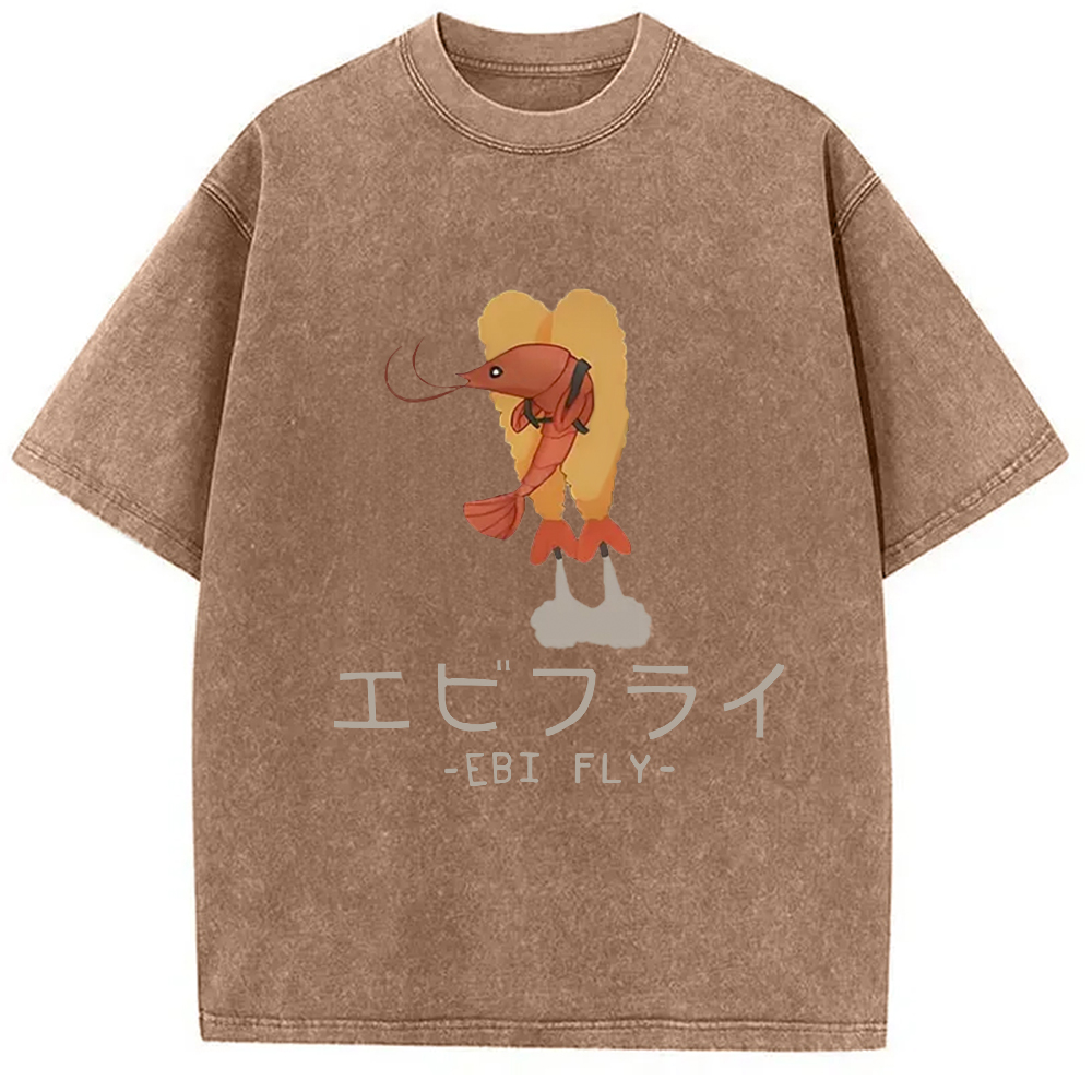 Tokyocanvas Yummy Fried shrimp Washed T-Shirt