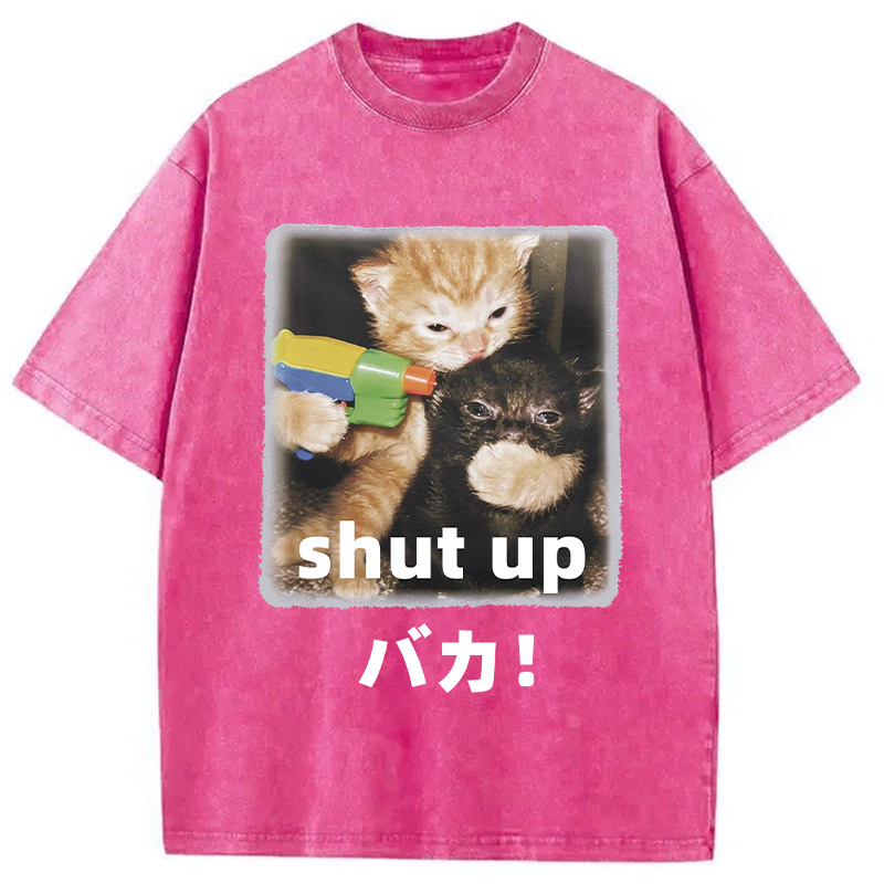 Tokyocanvas Shut Up Funny Cats Washed T-Shirt