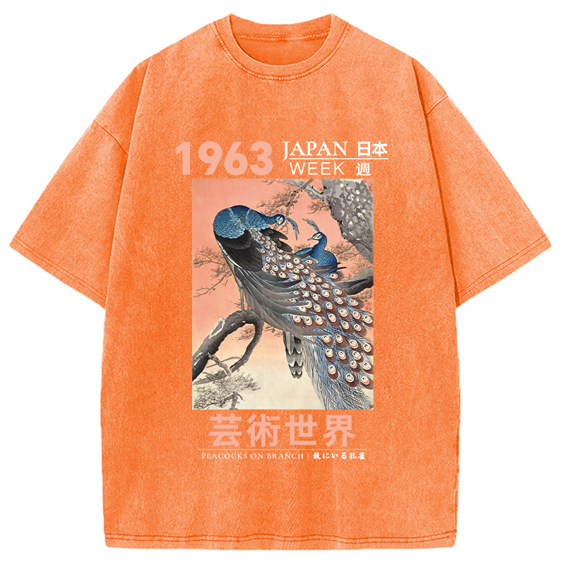 Tokyocanvas Peacocks on Branch Washed T-Shirt