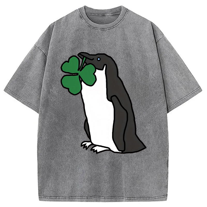 Tokyocanvas St Patricks Day Penguin Washed T-Shirt