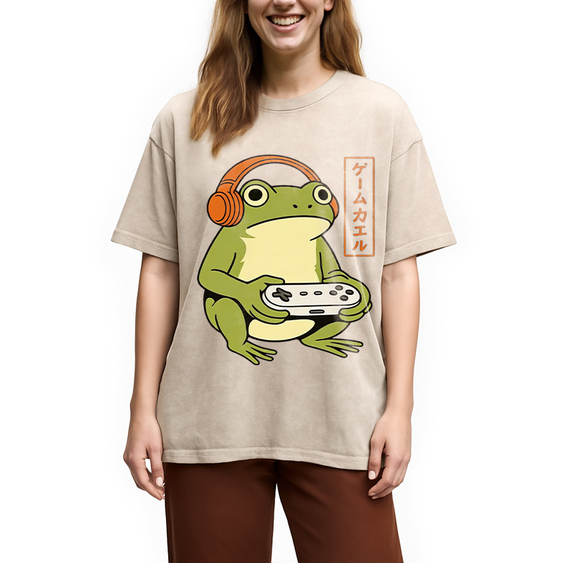 Tokyocanvas Japanese Gamer Frog Washed T-Shirt
