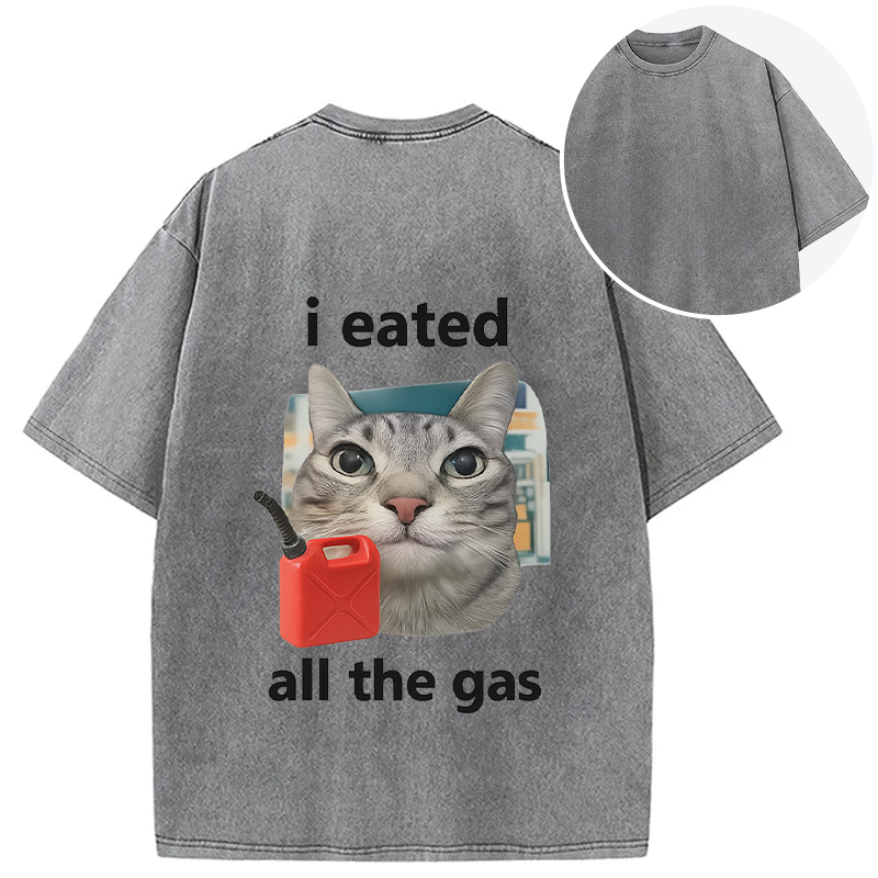 Tokyocanvas I Eated All The Gas Cat Funny Back Washed T-Shirt