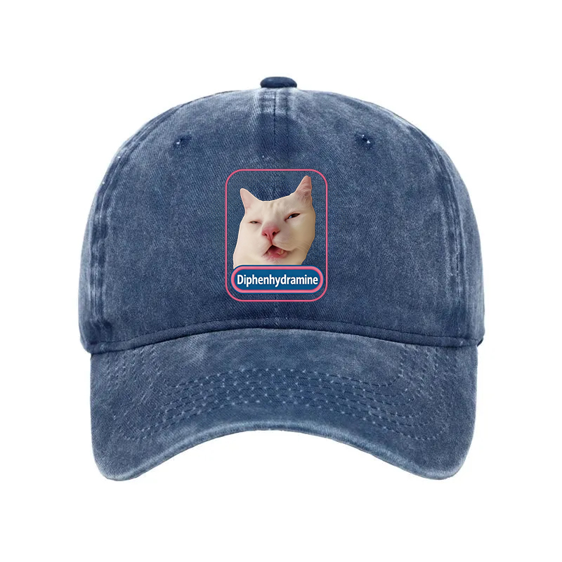 Tokyocanvas Funny Diphenhydramine Meme Cat Washed Cap