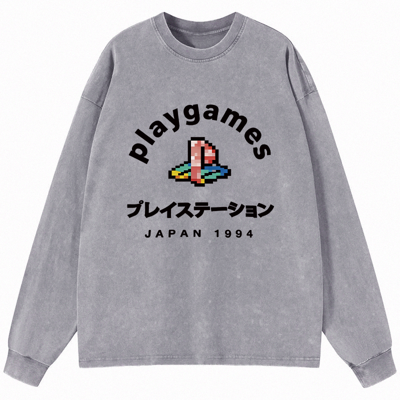 Tokyocanvas Play Games Japan Long Sleeve Washed T-Shirt