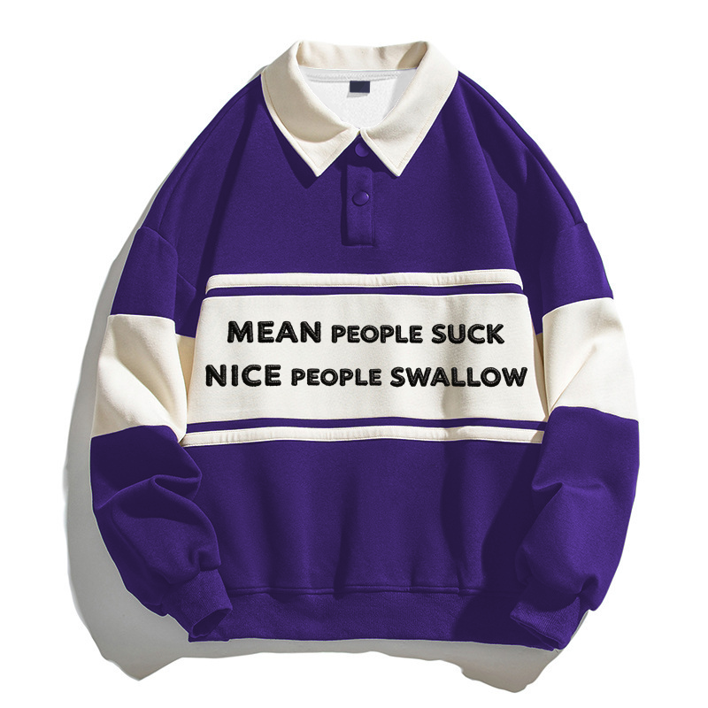 Tokyocanvas Mean People And Nice People Polo Embroidered Sweatshirt