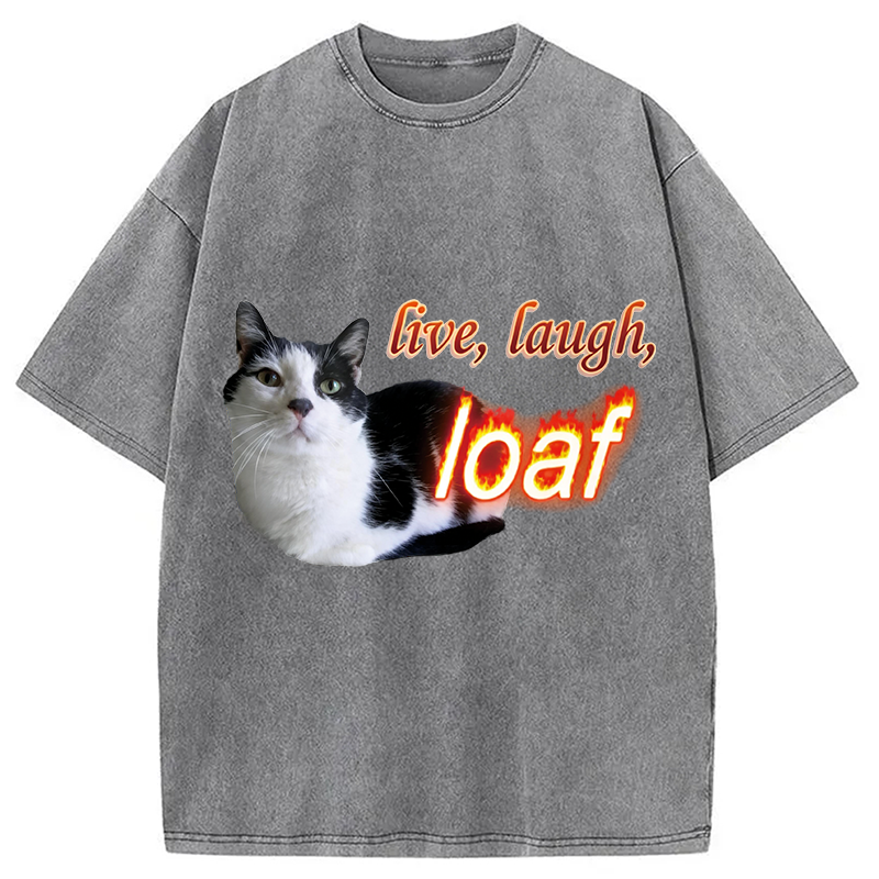 Tokyocanvas Live Laugh Loaf Cat Washed T-Shirt