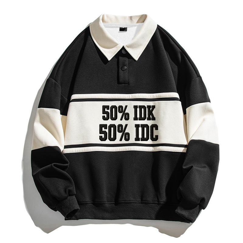 Tokyocanvas Half Half Polo Embroidered Sweatshirt