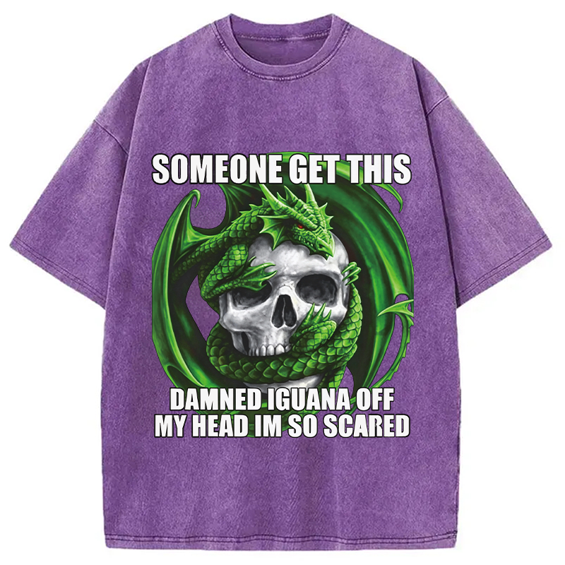 Tokyocanvas	 Someone Get This Damned Iguana Off My Head Im So Scared DTG Printing Washed T-Shirt