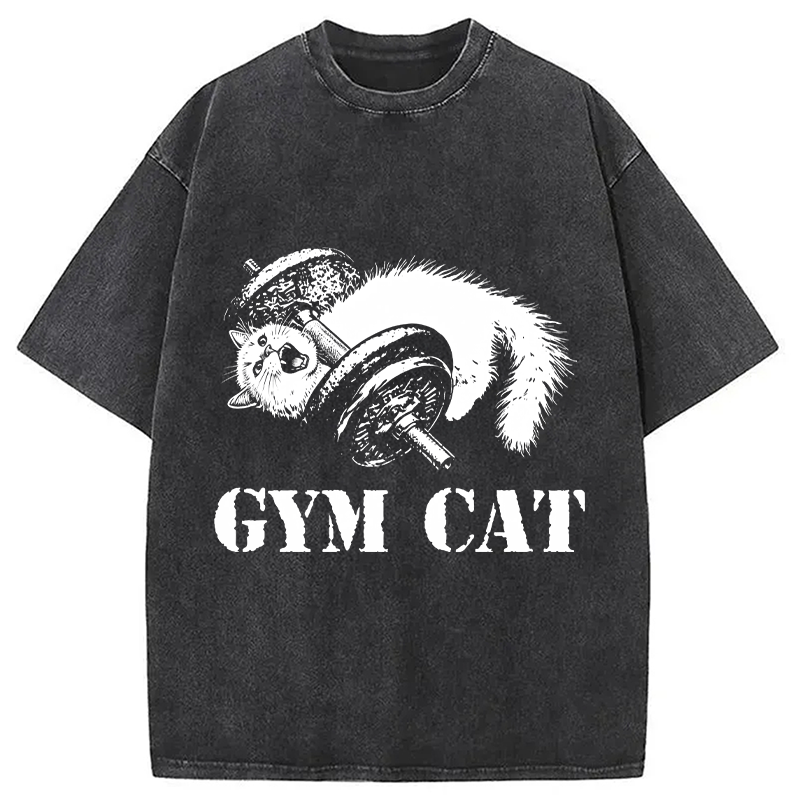 Tokyocanvas Cat Pumping Iron At The Gym Washed T-Shirt