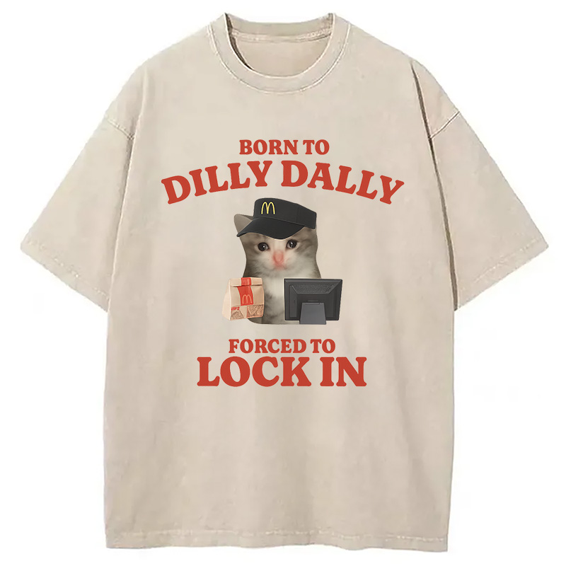 Tokyocanvas Forced to Lock In Cat Meme Washed T-Shirt