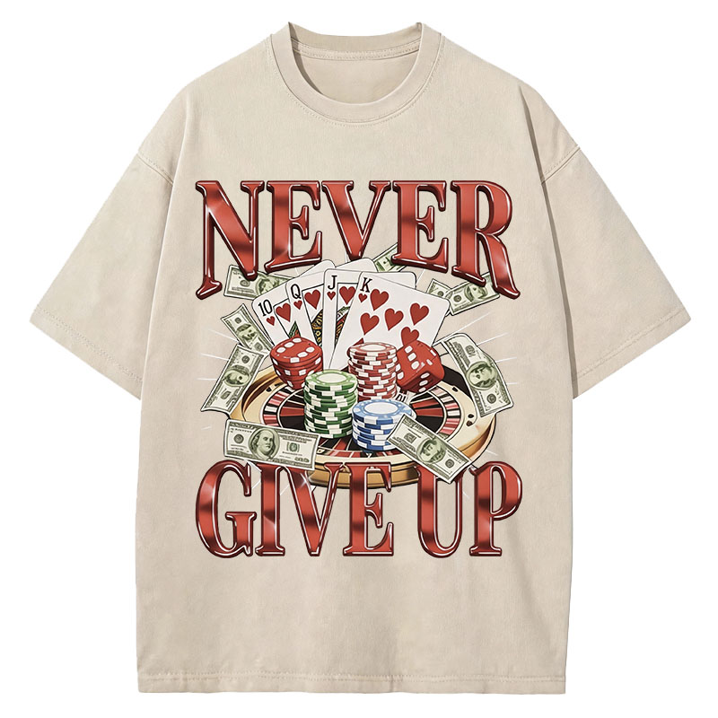 Tokyocanvas Never Give Up Gambling Washed T-Shirt