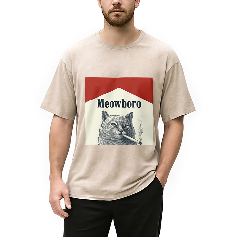 Tokyocanvas Marlboro Cat Smoking Meme Washed T-Shirt