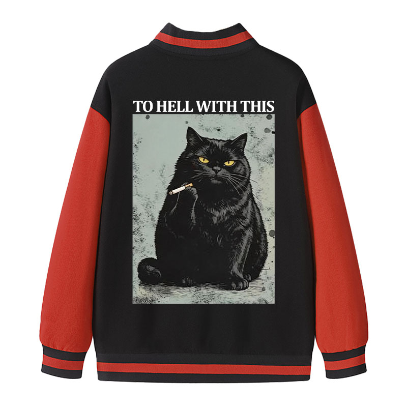 Tokyocanvas Fuck This Shit Black Cat Varsity Jacket