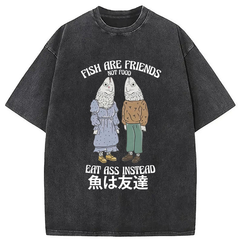 Tokyocanvas Fish Are Friends Not Food Washed T-Shirt