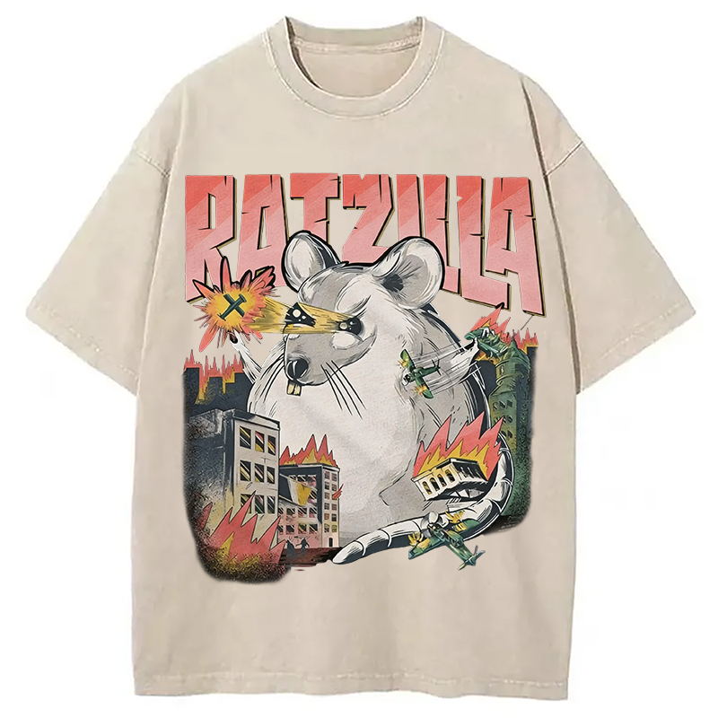Tokyocanvas Funny RATZILLA Washed T-Shirt