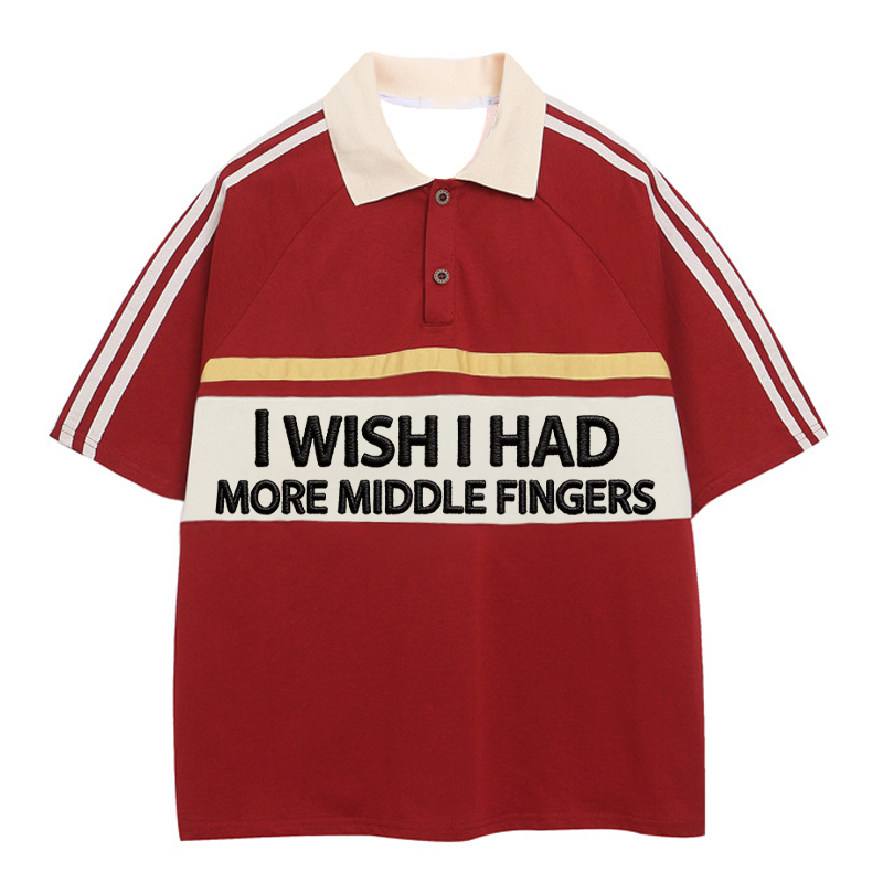 Tokyocanvas I Wish I Had More Middle Fingers Polo Embroidered T-Shirt