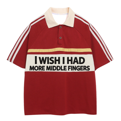 Tokyocanvas I Wish I Had More Middle Fingers Polo Embroidered T-Shirt