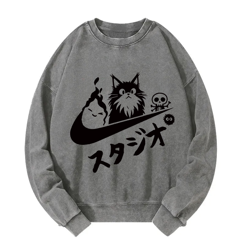 Tokyocanvas Black Cat Vintage Washed Sweatshirt