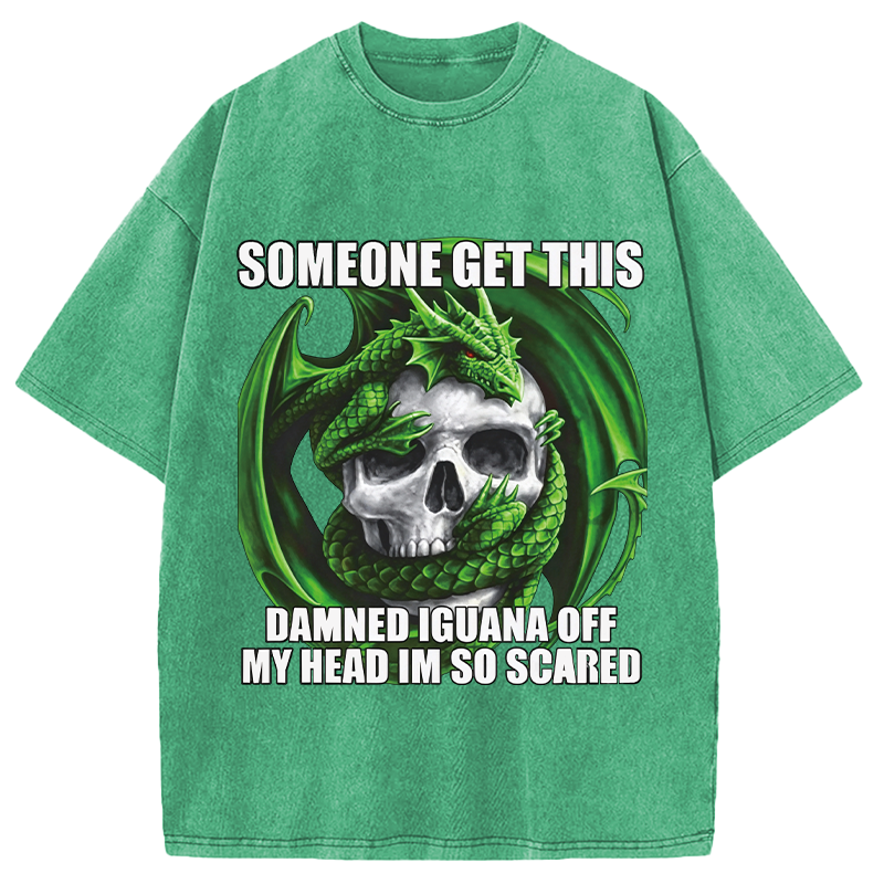 Tokyocanvas	 Someone Get This Damned Iguana Off My Head Im So Scared DTG Printing Washed T-Shirt