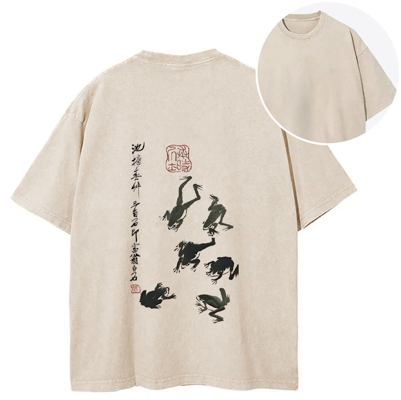 Tokyocanvas Retro Japan Frog Back Washed T-Shirt