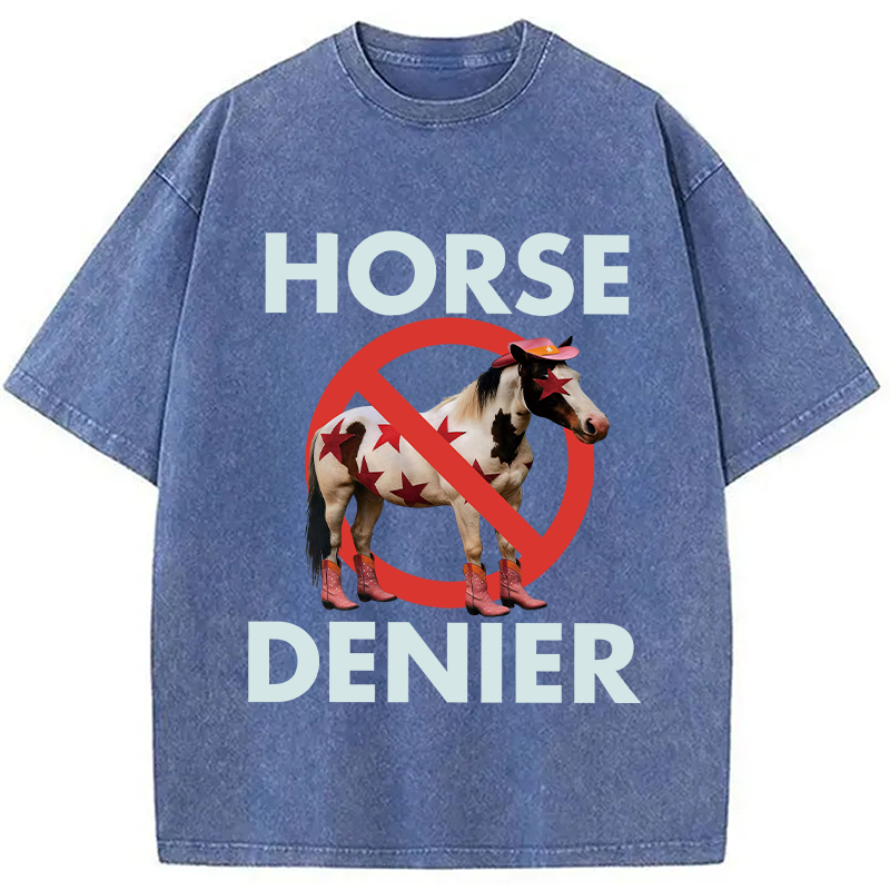 Tokyocanvas Funny Star-Spangled Cowboy Horse Denier Washed T-Shirt