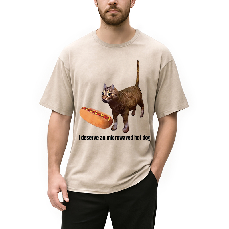 Tokyocanvas Cat Hotdog Meme Washed T-Shirt