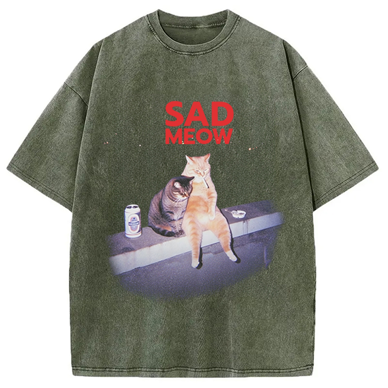 Tokyocanvas Sad Meow Smoking Cat Washed T-Shirt