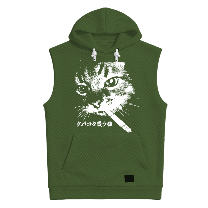 Tokyocanvas Retro Cat Smoking Hooded Tank