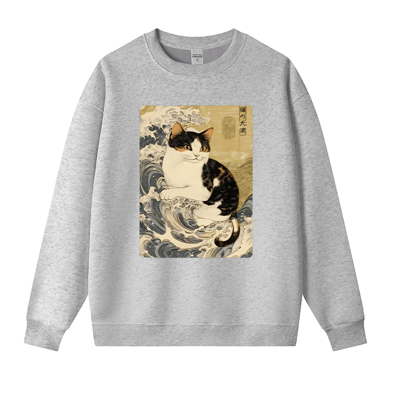 Tokyocanvas Surfing Cat Fleece Lined Sweatshirt
