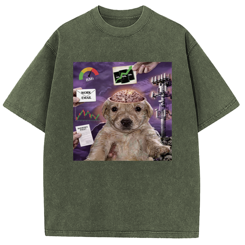 Tokyocanvas My Life Funny Dog Washed T-Shirt