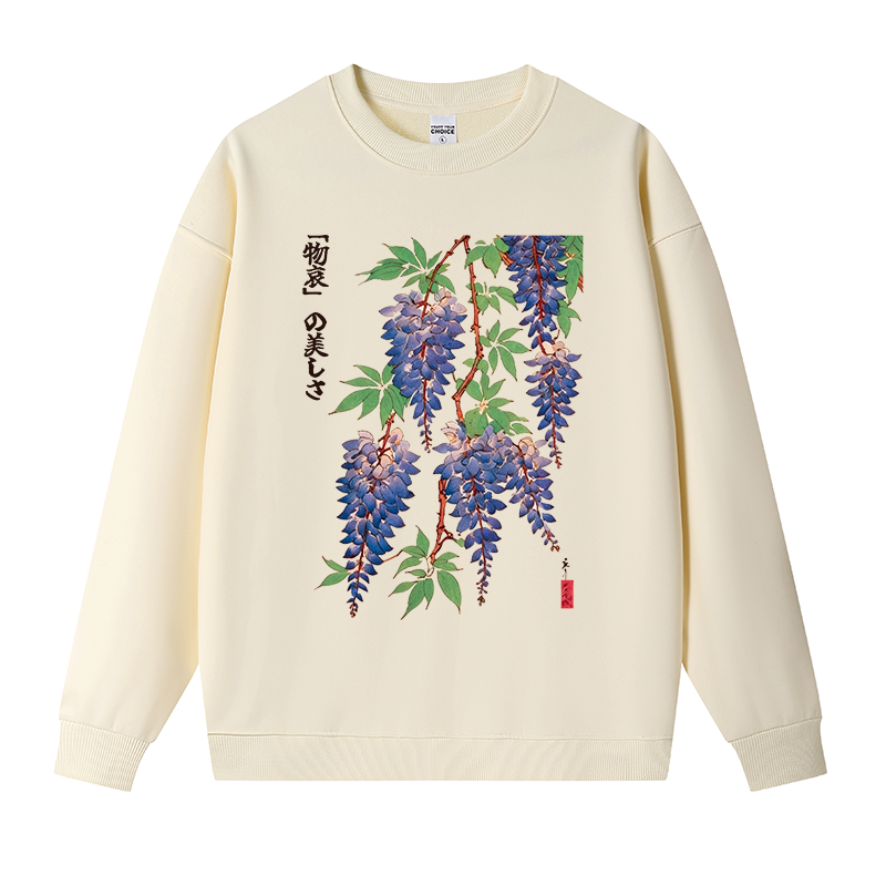 Tokyocanvas Wisteria Flowers Fleece Lined Sweatshirt