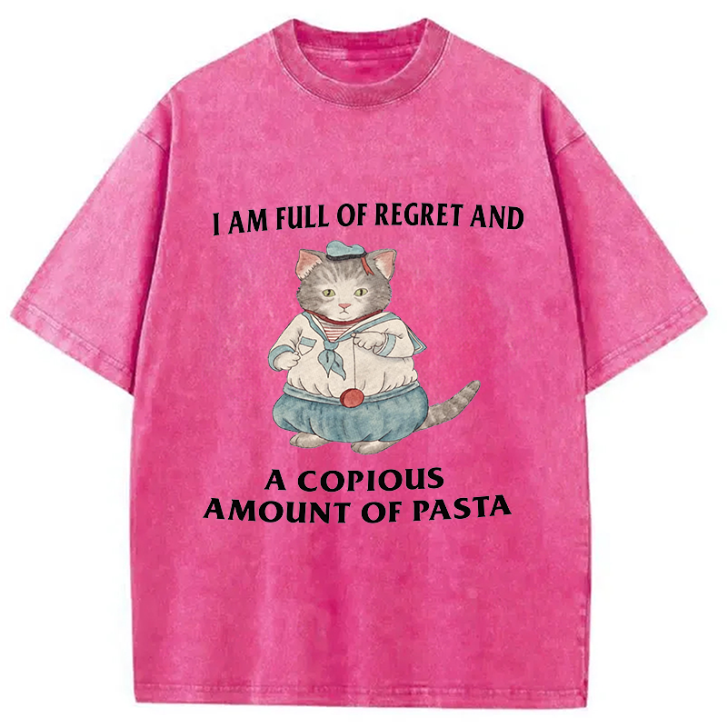 Tokyocanvas I Am Full Of Regret And A Copious Amount Of Pasta Cats Meme Washed T-Shirt