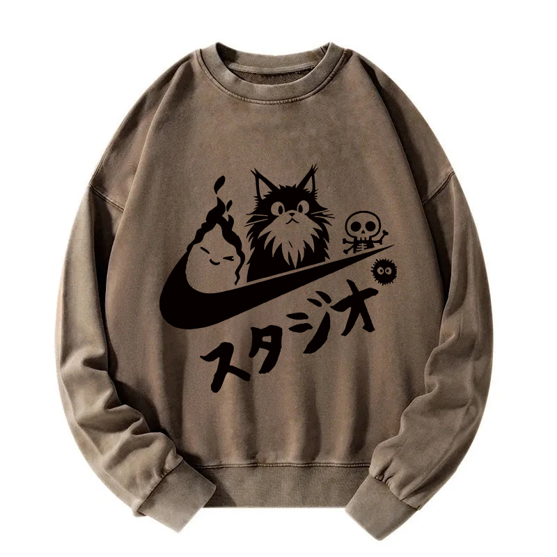 Tokyocanvas Black Cat Vintage Washed Sweatshirt