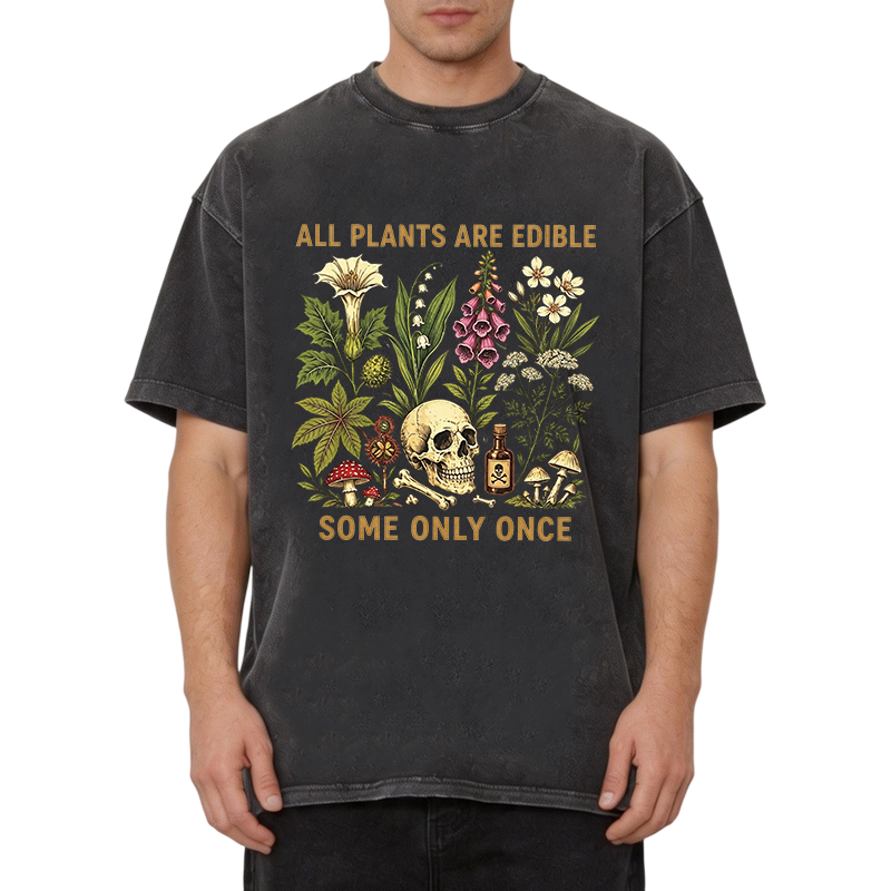Tokyocanvas Edible Plants Some Only Once Joke Washed T-Shirt