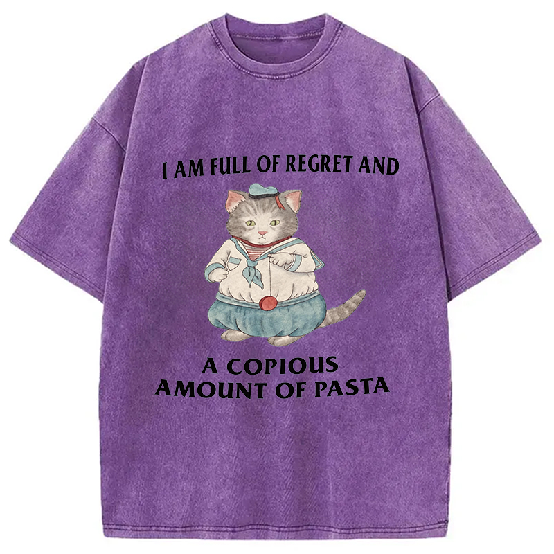 Tokyocanvas I Am Full Of Regret And A Copious Amount Of Pasta Cats Meme Washed T-Shirt