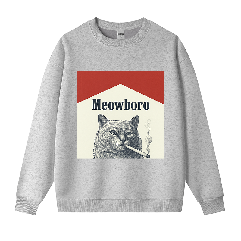 Tokyocanvas Meowboro Cat Smoking Meme Fleece Lined Sweatshirt