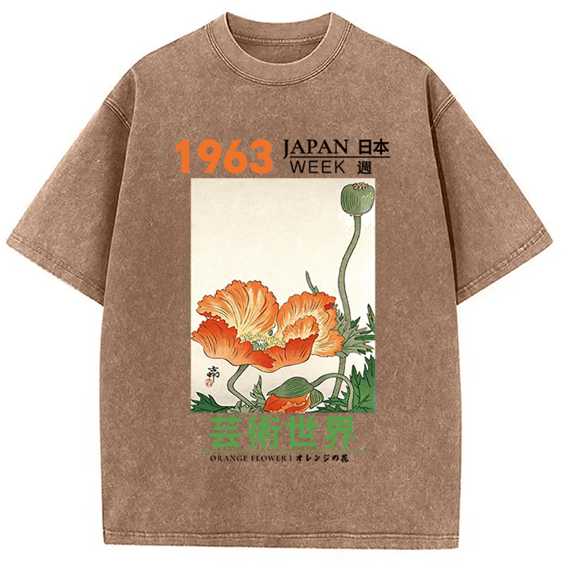 Tokyocanvas Orange Flower Washed T-Shirt