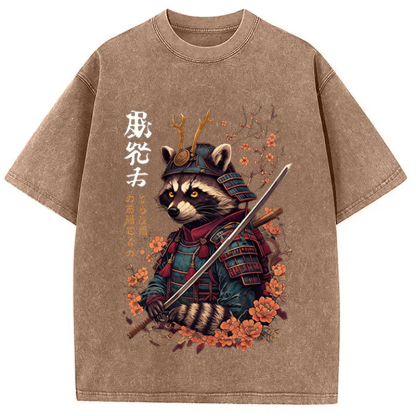 Tokyocanvas Japanese Raccoon Art Washed T-Shirt