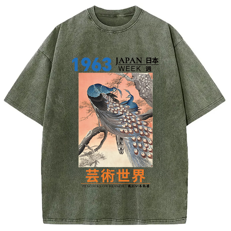 Tokyocanvas Peacocks on Branch Washed T-Shirt