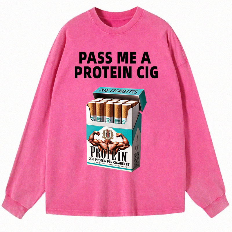 Tokyocanvas Pass Me A Protein Long Sleeve Washed T-Shirt