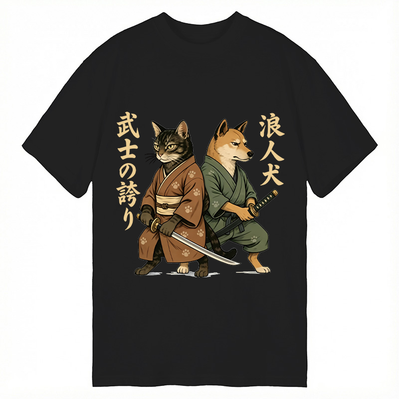 Tokyocanvas Samurai Cat vs Ronin Dog Classic T-Shirt