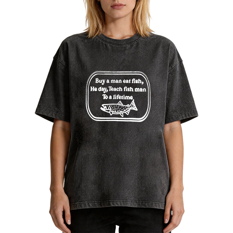 Tokyocanvas Teach fish man To a lifetime Washed T-Shirt