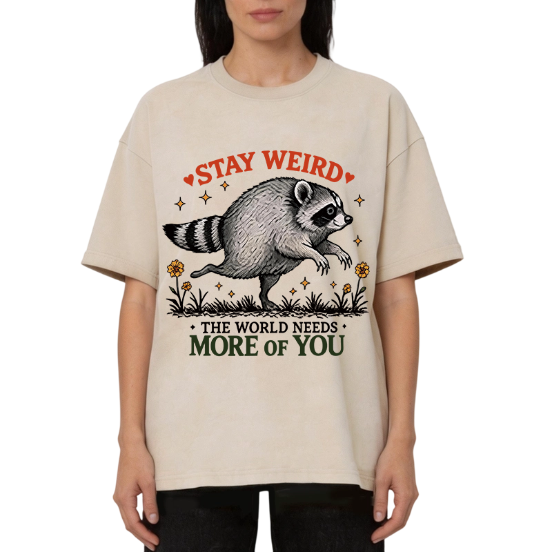 Tokyocanvas Stay Weird Raccoon Washed T-Shirt
