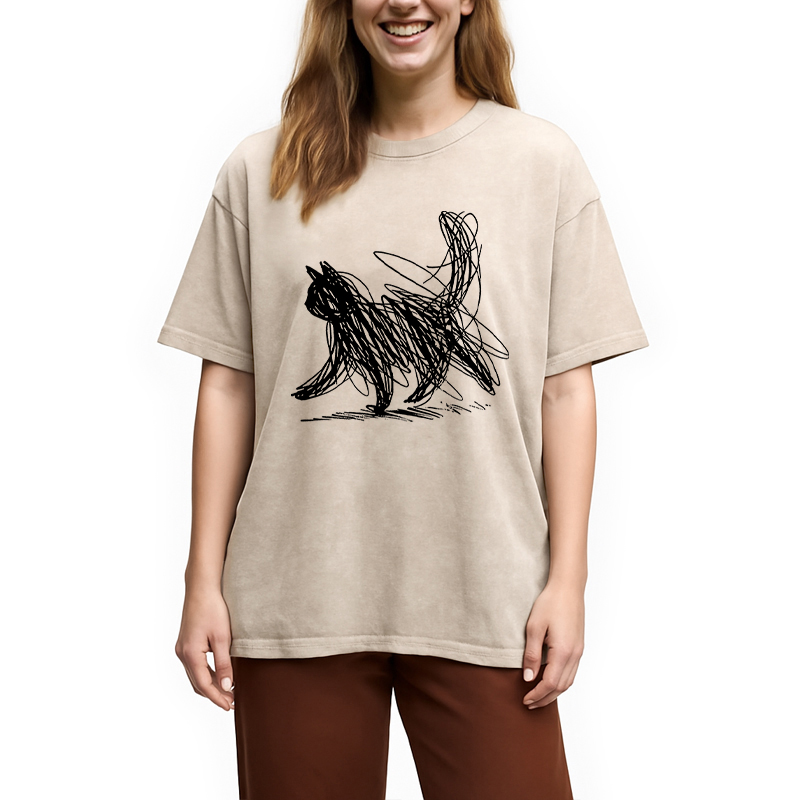 Tokyocanvas Minimalist Cat Art Washed T-Shirt