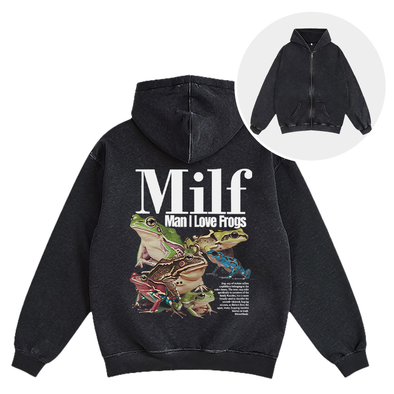 Tokyocanvas Man I Love Frogs Meme Washed Zip Hoodie