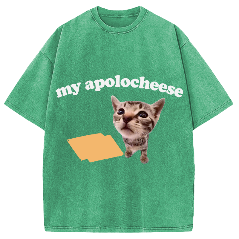 Tokyocanvas My Apolocheese Funny Cat Meme Washed T-Shirt